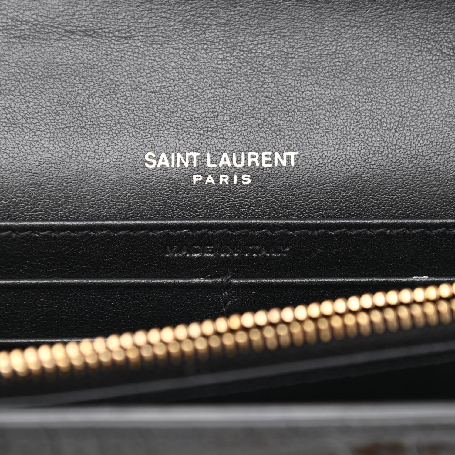 Saint Laurent Calfskin Crocodile Embossed Monogram Chain Wallet Black 6 of 9