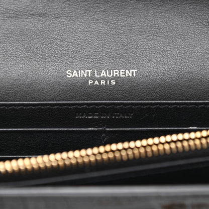 Saint Laurent Calfskin Crocodile Embossed Monogram Chain Wallet Black 6 of 9
