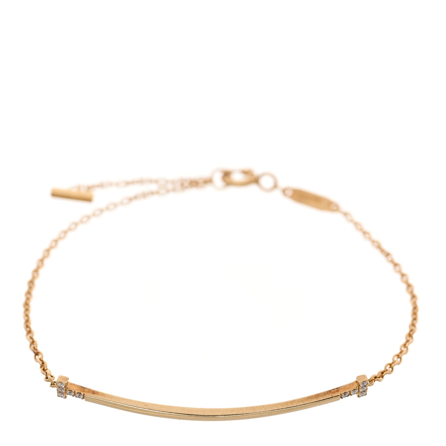 Tiffany 18K Yellow Gold Diamond Small T Smile Bracelet 2 of 4