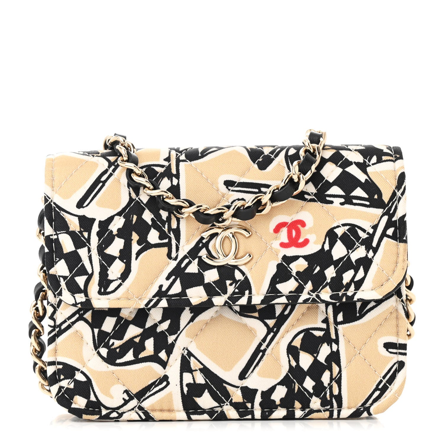 Chanel Canvas Check Flag Printed CC Clutch With Chain Beige Multicolor 1 of 11