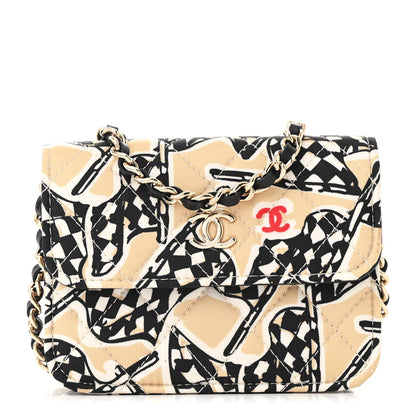 Chanel Canvas Check Flag Printed CC Clutch With Chain Beige Multicolor 1 of 11