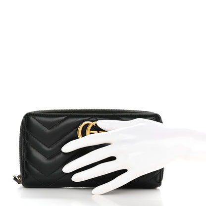 Gucci Calfskin Matelasse GG Marmont Zip Around Wallet Black 2 of 15
