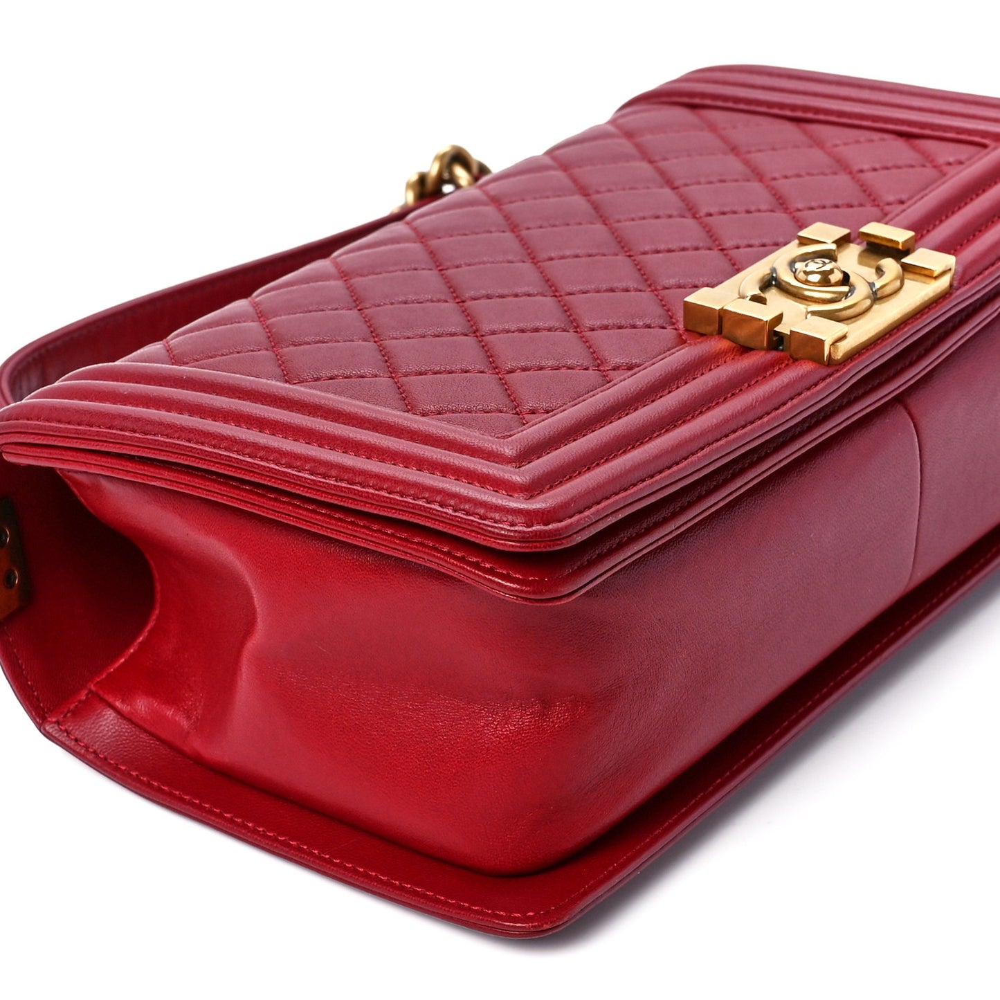 Lambskin Quilted Medium Boy Flap Dark Red