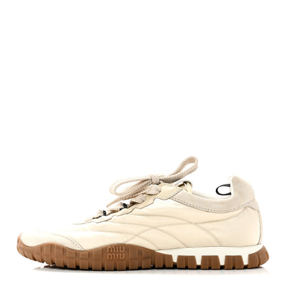 Miu Miu Technical Fabric Suede Womens Tyre Sneakers 40 Ivory 1 of 10
