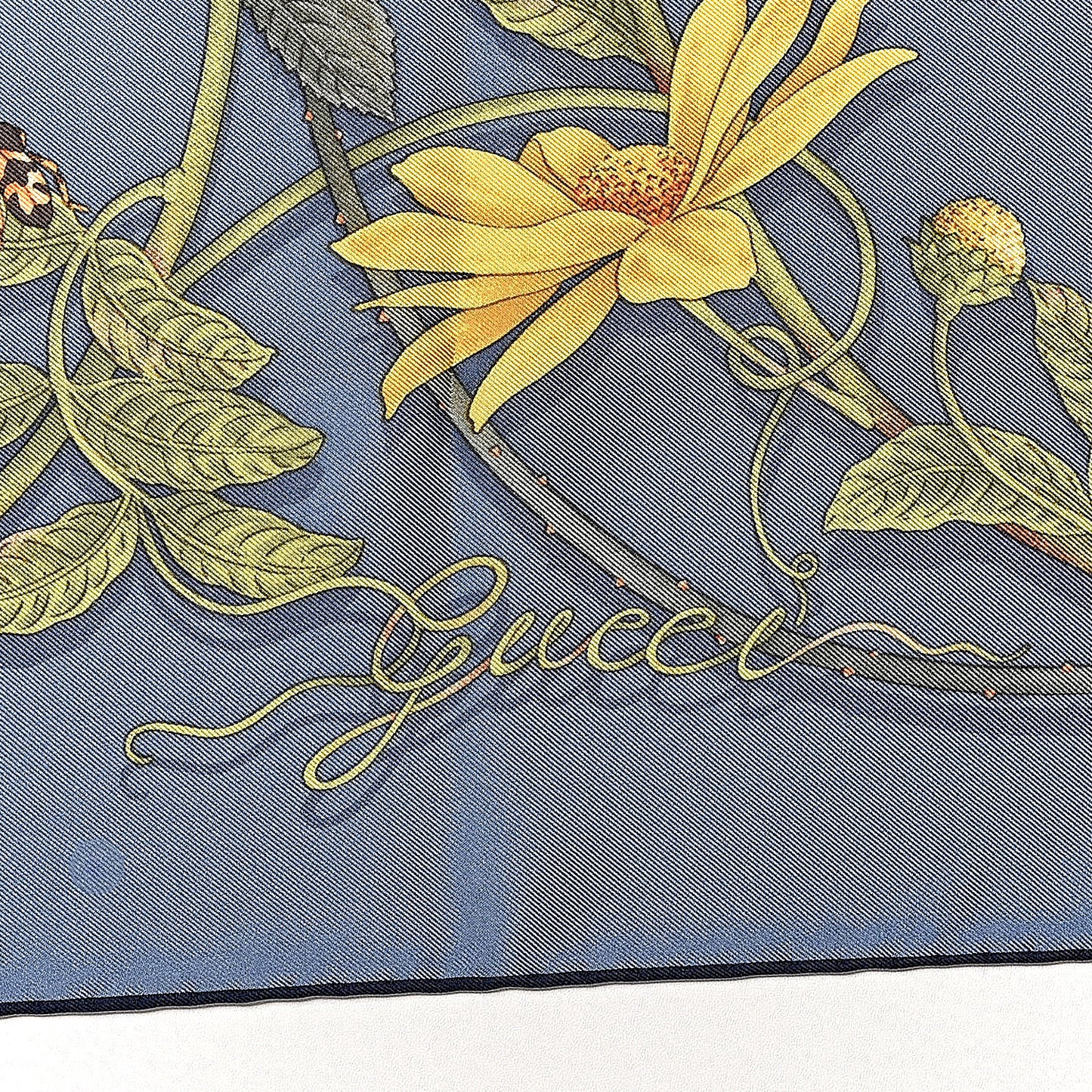 Silk Twill Flowerwebby Square Scarf Sky Blue
