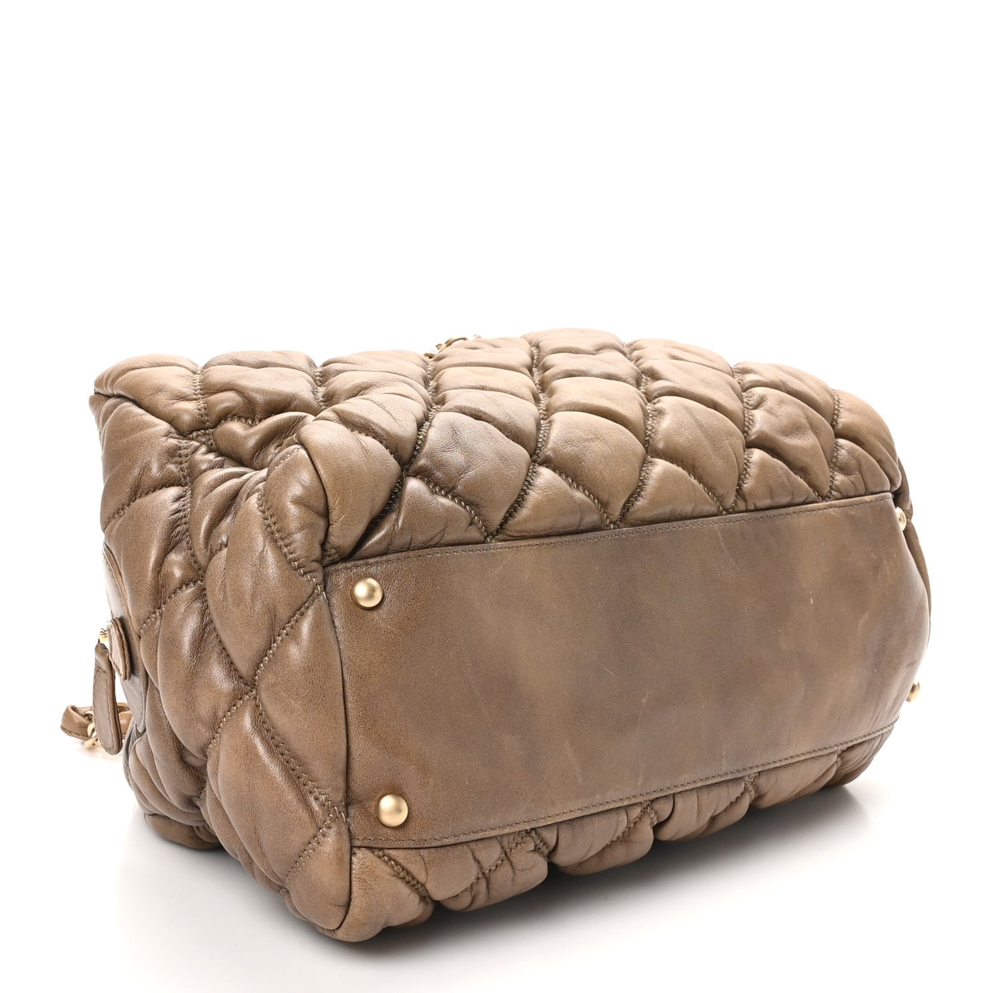 Lambskin Bubble Quilt Bowler Dark Beige