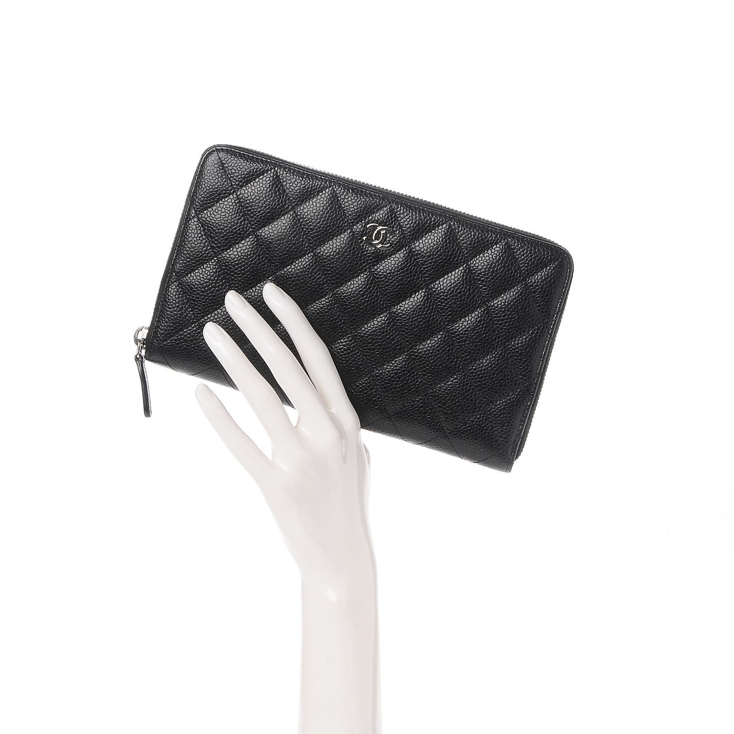 Caviar Quilted Large Zip Around Organizer Wallet Black
