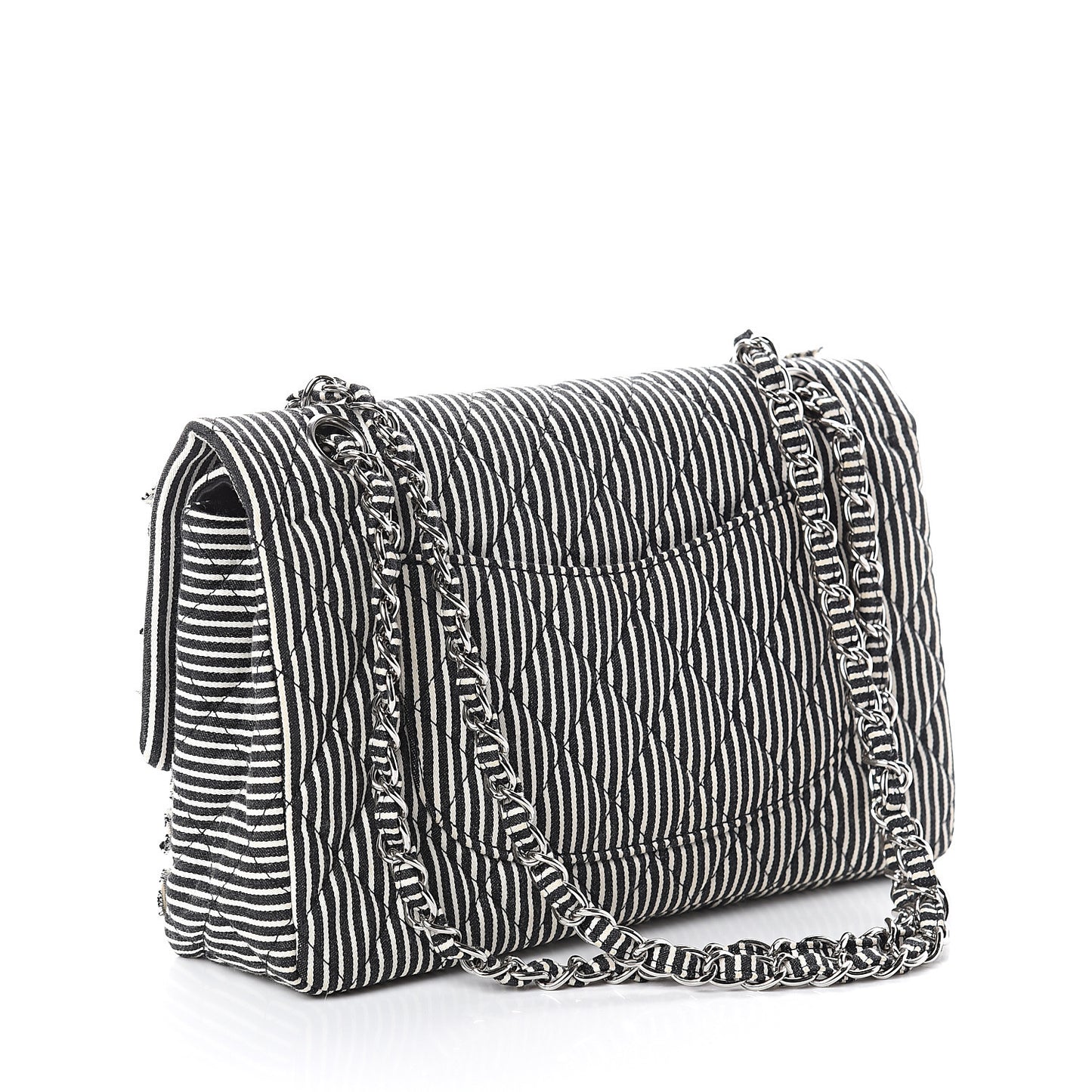 Canvas Sequin Stripe Medium Double Flap Black White