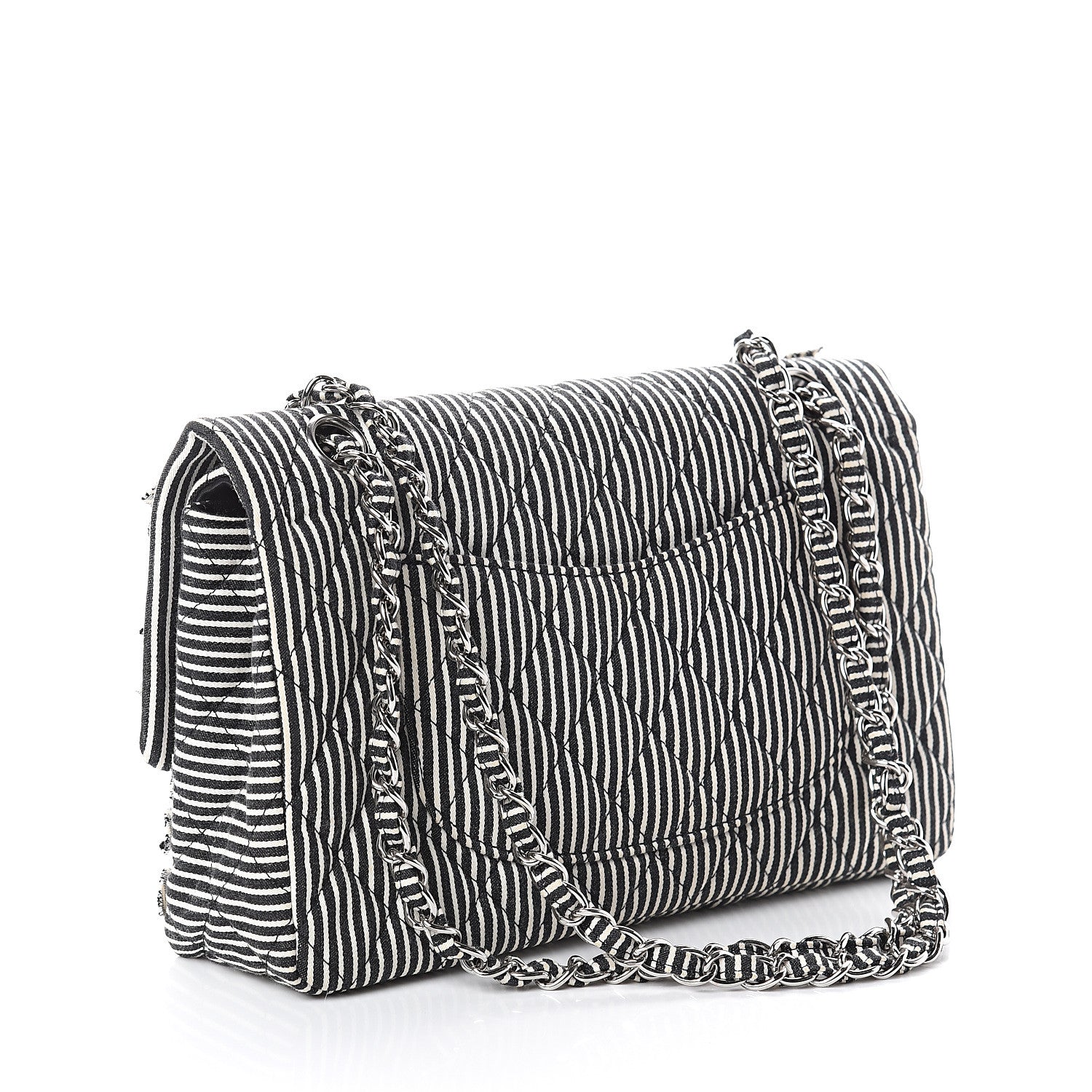 Chanel Canvas Sequin Stripe Medium Double Flap Black White 2 of 8