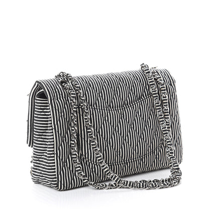 Chanel Canvas Sequin Stripe Medium Double Flap Black White 2 of 8
