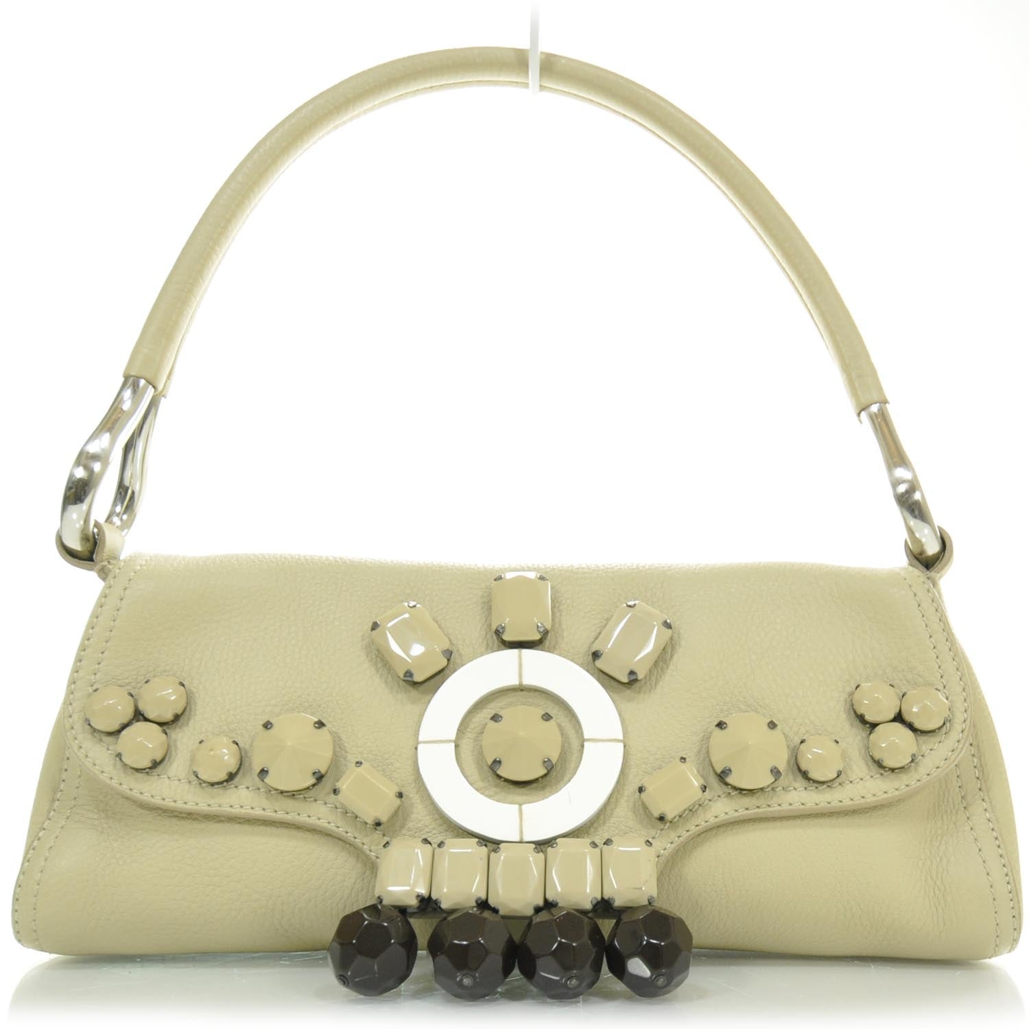 Prada Vitello Daino Ricamo Beaded Shoulder Bag 3 of 12