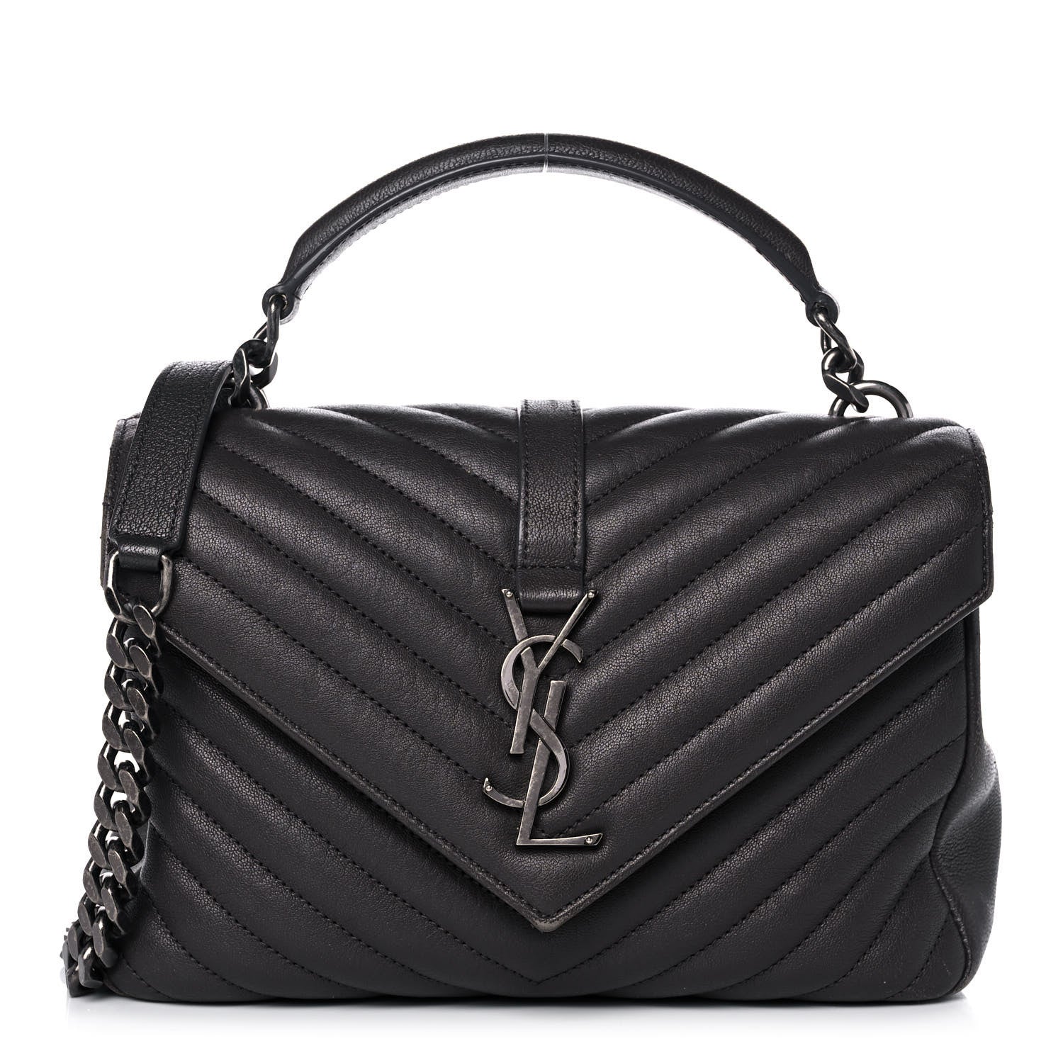 Saint Laurent Sheepskin Matelasse Chevron Monogram Medium College Bag Asphalt 1 of 12