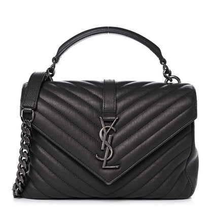 Saint Laurent Sheepskin Matelasse Chevron Monogram Medium College Bag Asphalt 1 of 12