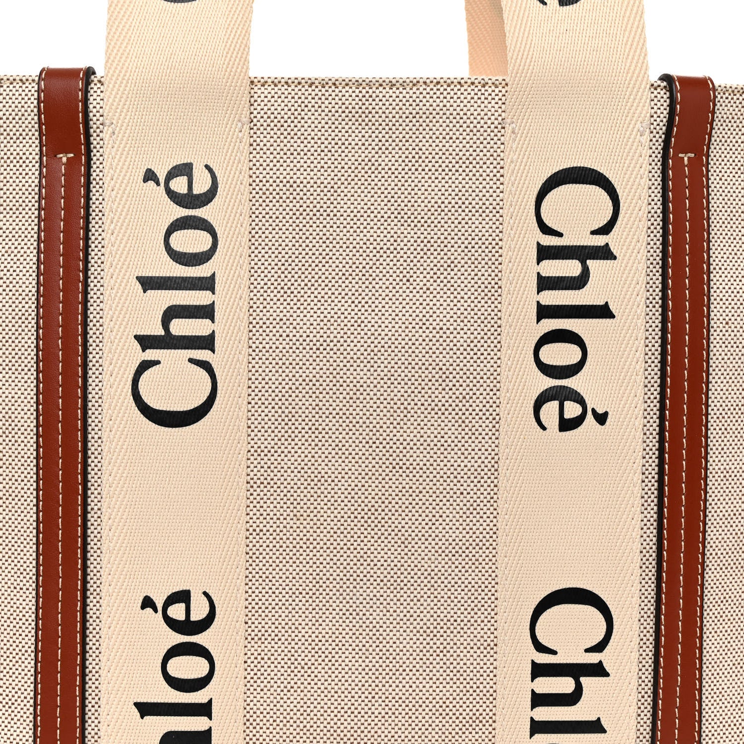 Chloe Cotton Calfskin Medium Woody Ribbon Tote White Brown 7 of 9
