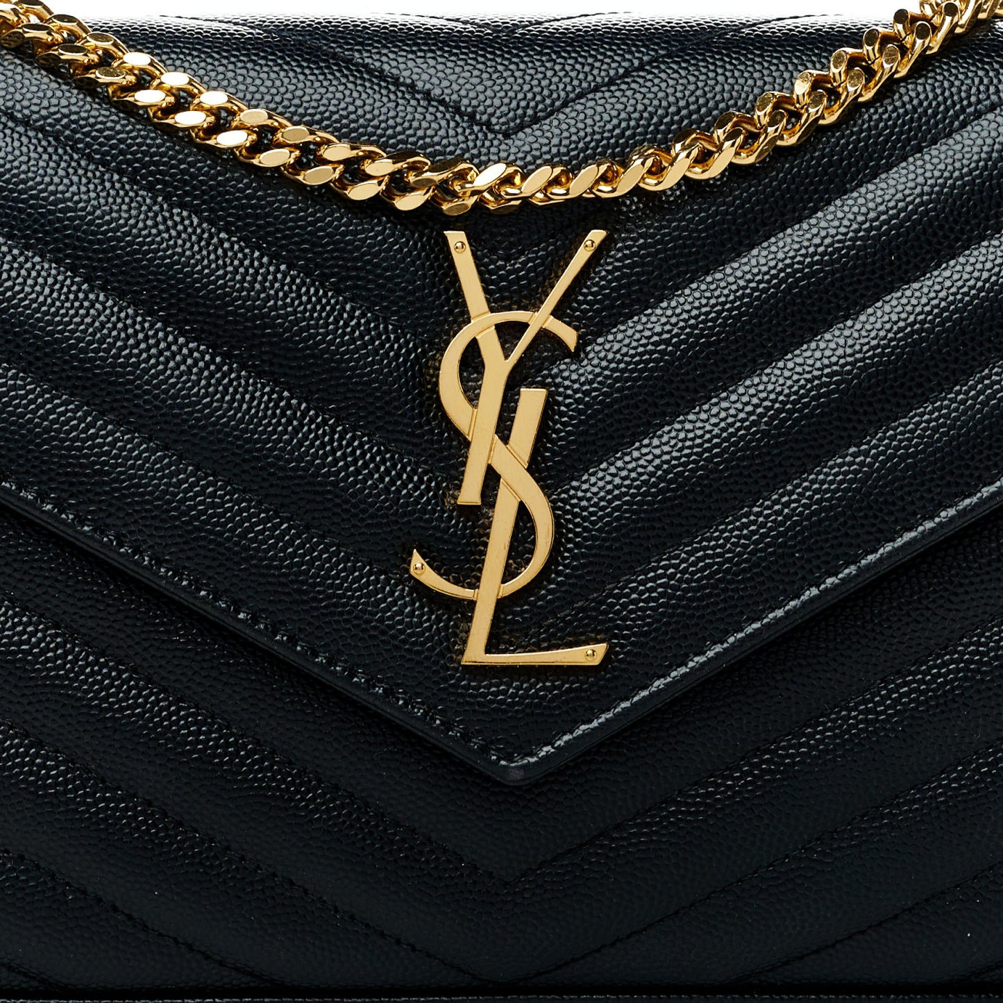 Grain De Poudre Matelasse Chevron Monogram Chain Wallet Black