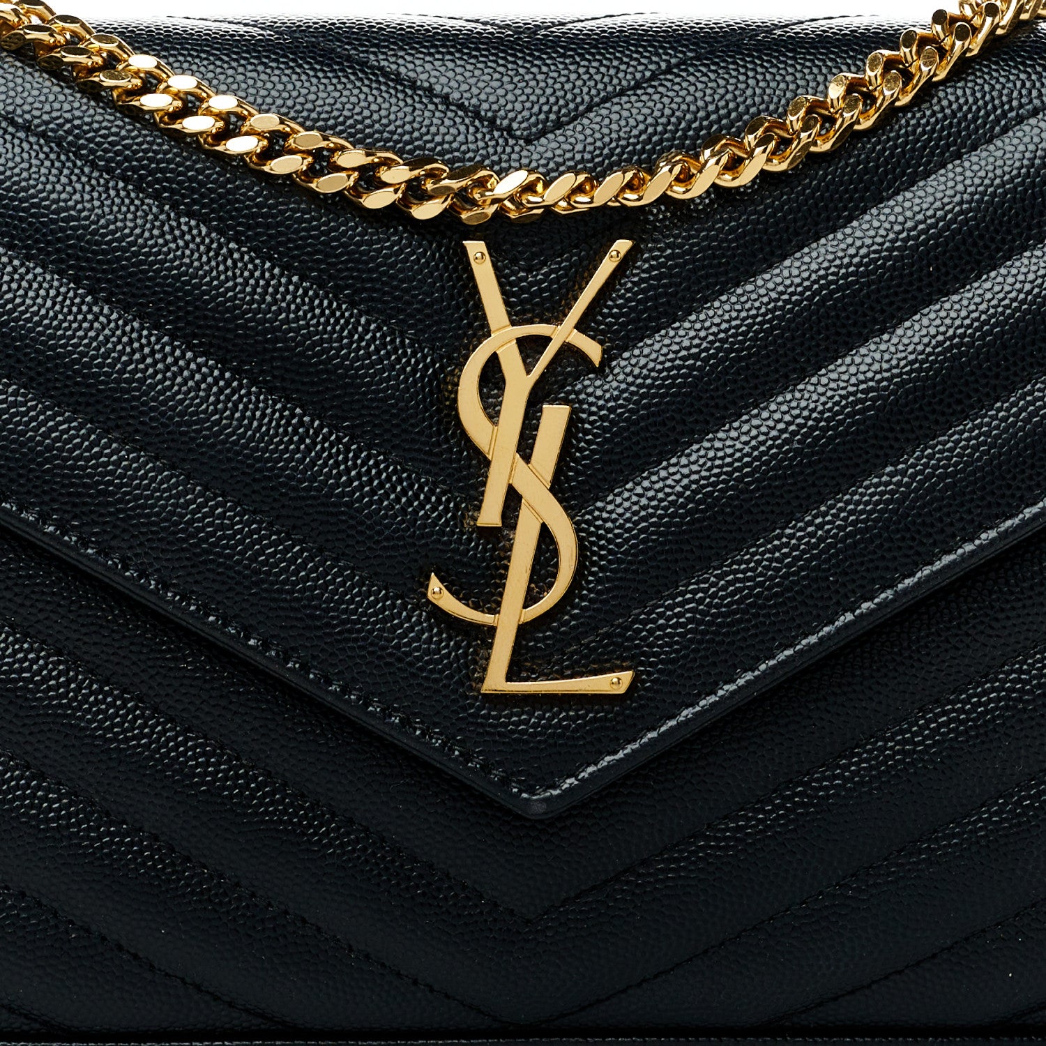 Saint Laurent Grain De Poudre Matelasse Chevron Monogram Chain Wallet Black 6 of 9