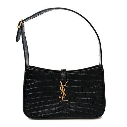 Saint Laurent Calfskin Crocodile Embossed Le 5 A 7 Hobo Black 1 of 11