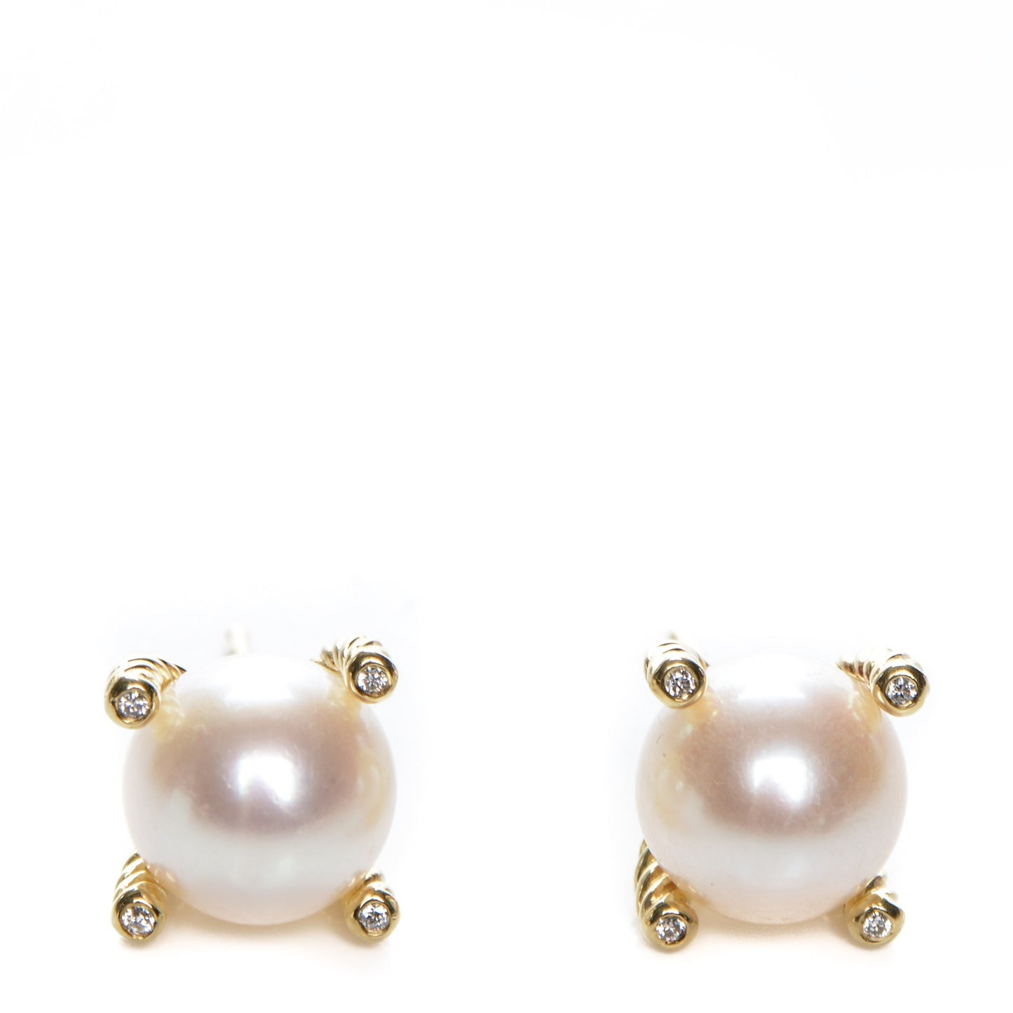 18K Yellow Gold Diamond 14mm Pearl Earrings