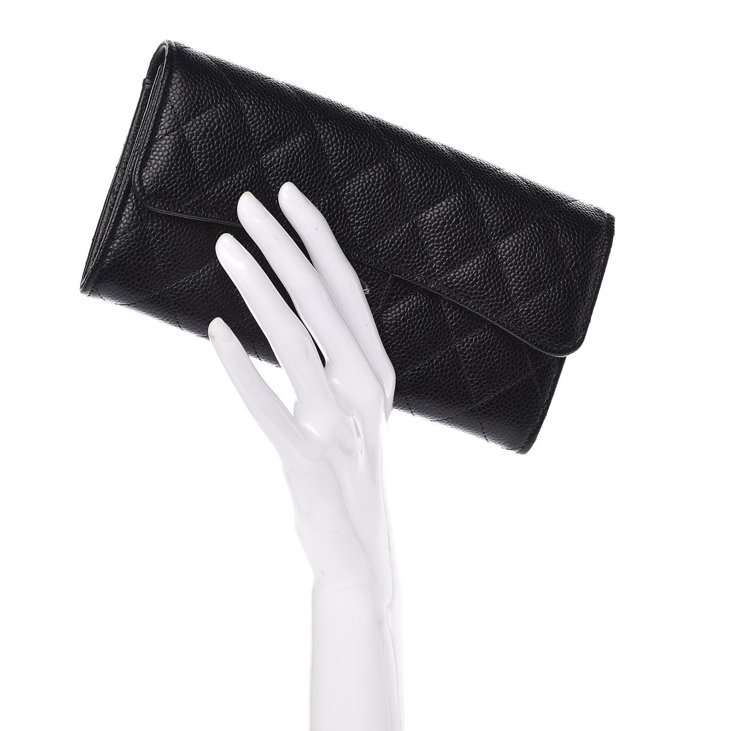 Caviar Quilted Large Gusset Flap Wallet Black