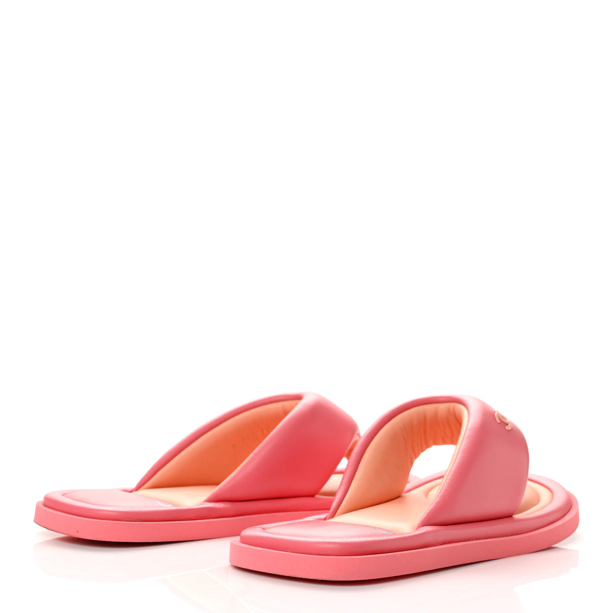 Chanel Lambskin Padded Pool Thong Sandals 38 Pink Orange 5 of 10