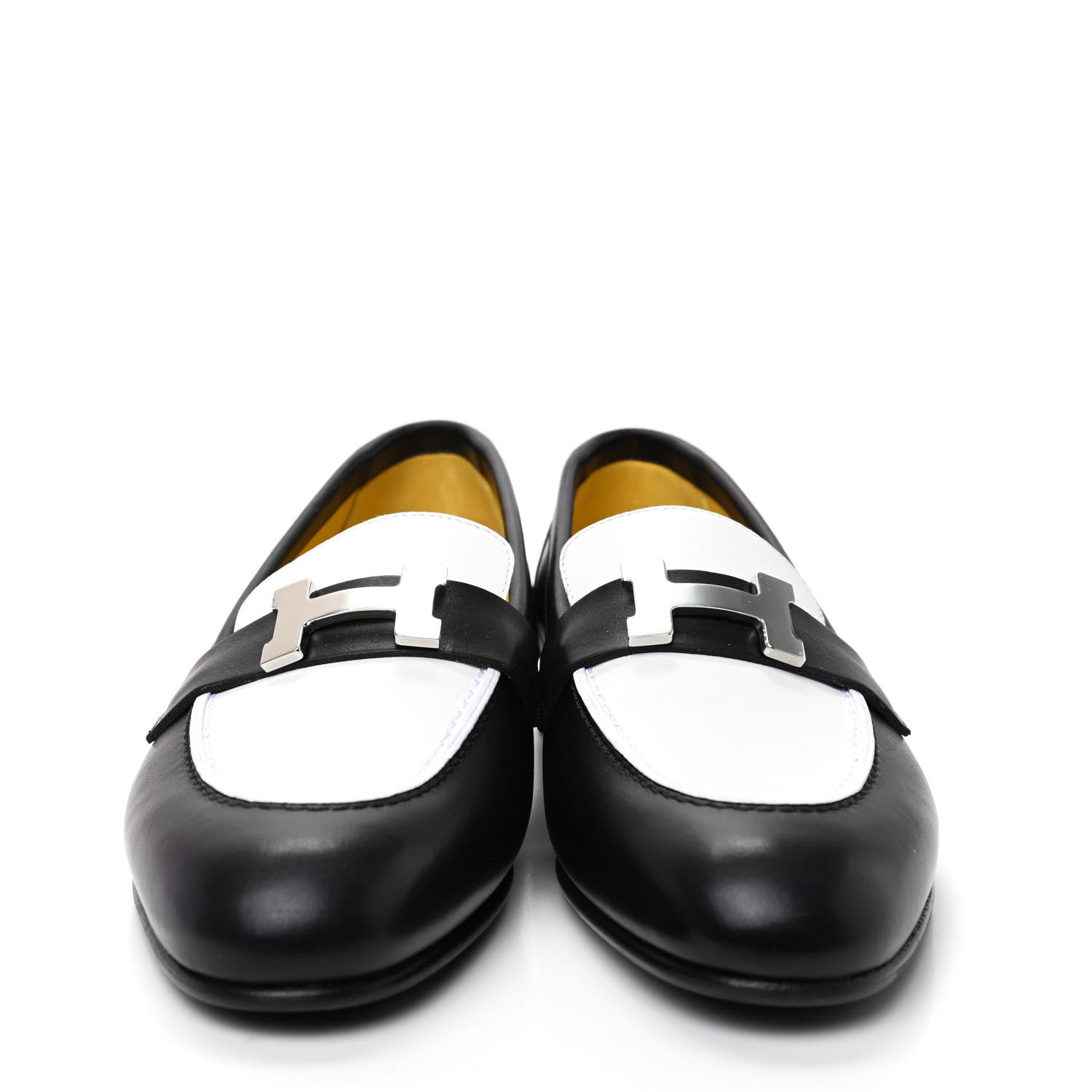 Hermes Calfskin Womens Paris Loafers 36.5 Black White 2 of 10