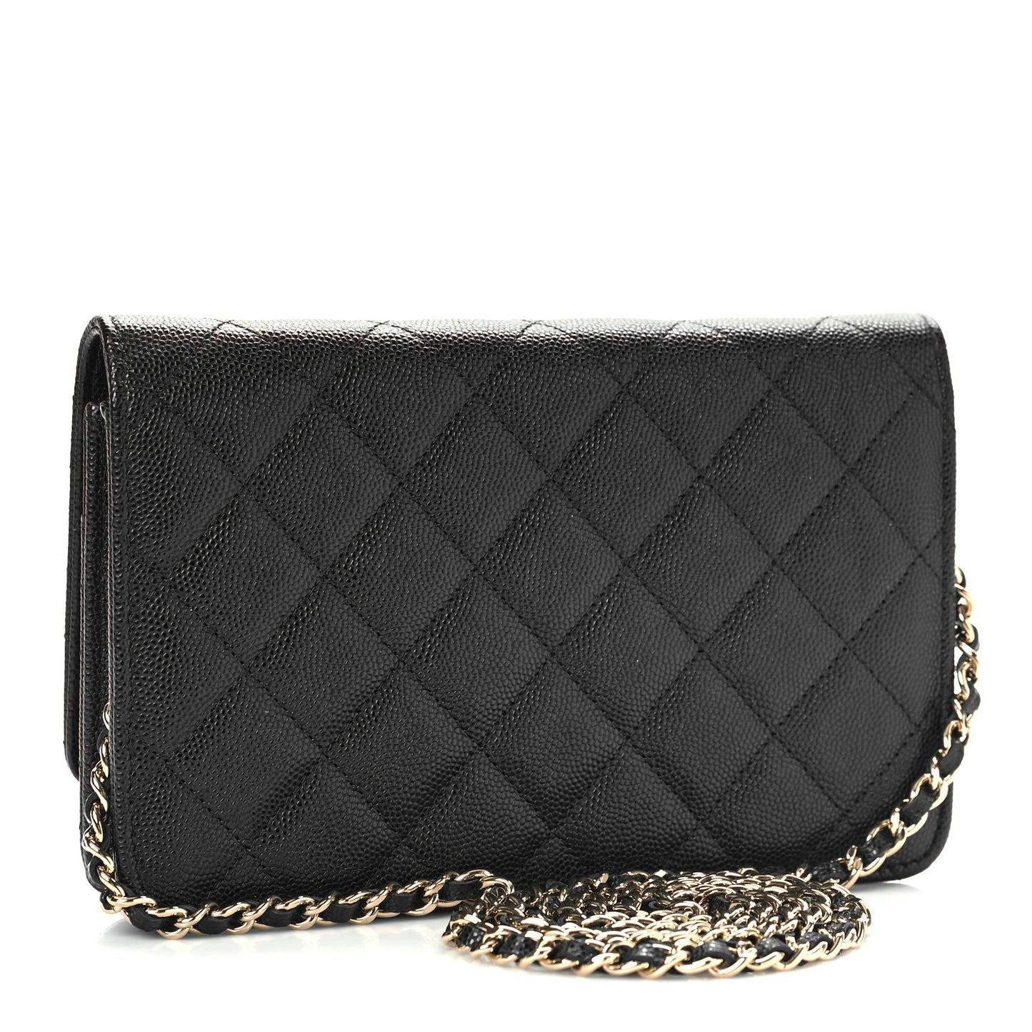 Caviar Quilted Crystal CC Wallet On Chain WOC Black