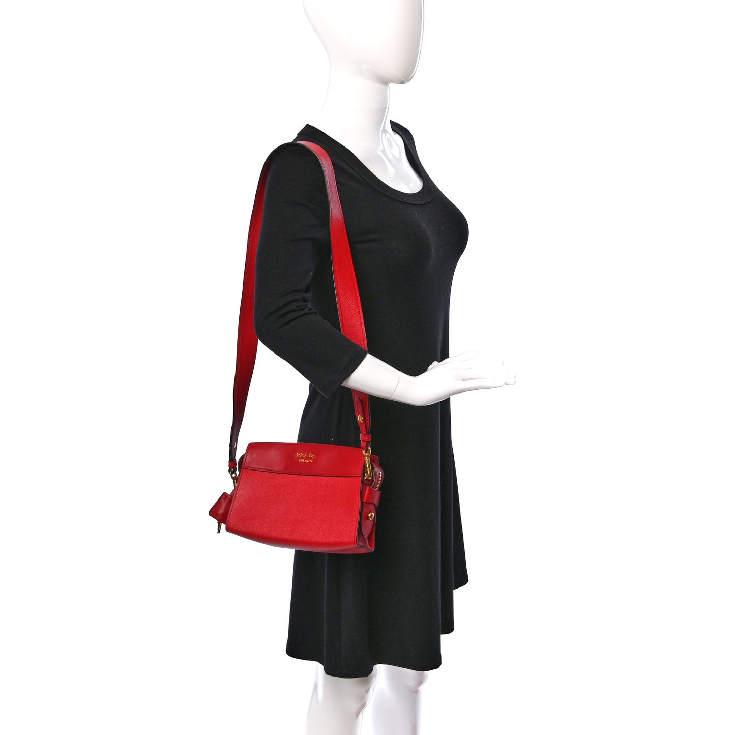 Saffiano City Calfskin Esplanade Crossbody Bag Rosso