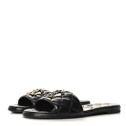 Chanel Shiny Goatskin Quilted CC Mules Sandals 37 Black 4 of 10