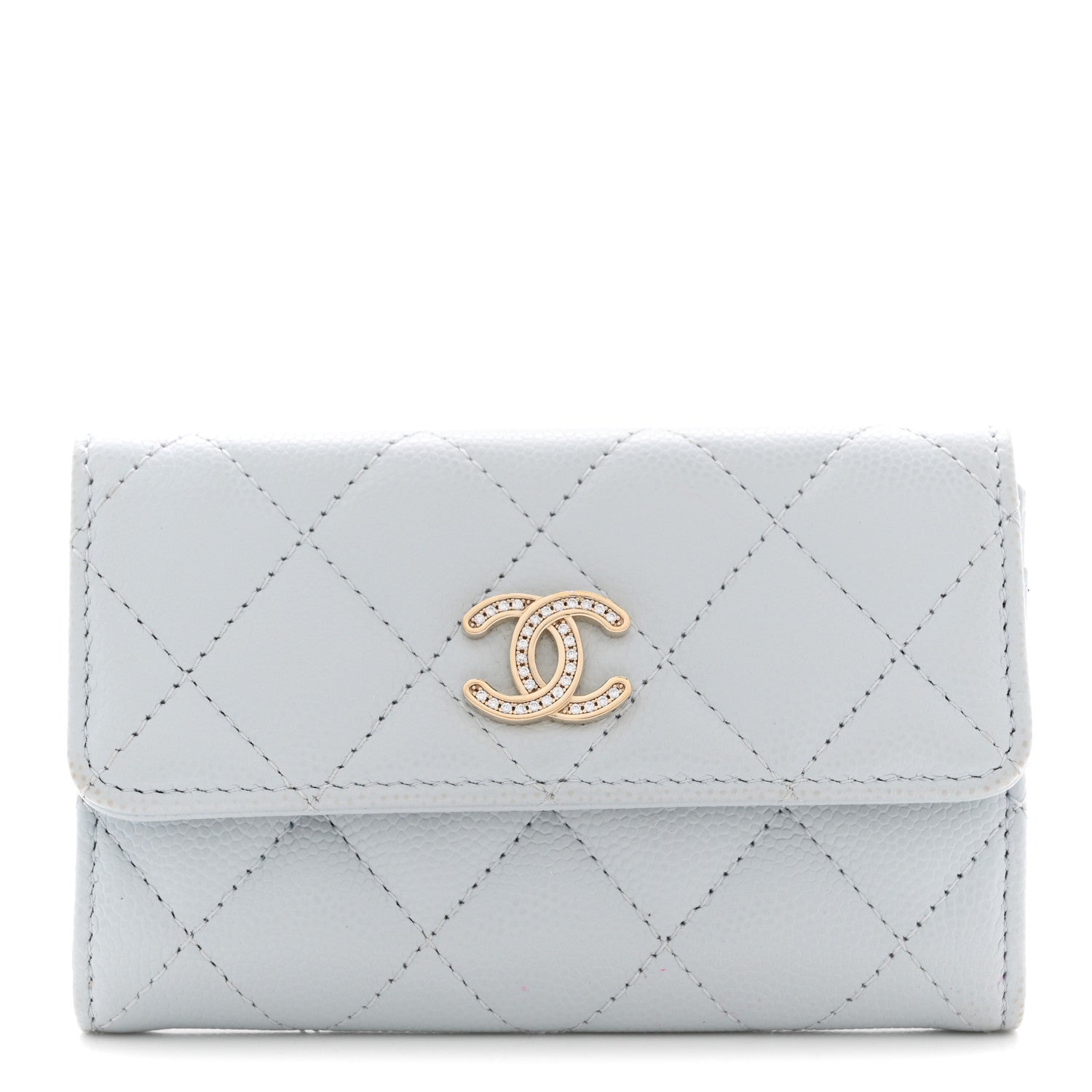 Chanel Caviar Quilted Crystal CC Flap Card Holder Light Blue 1 of 7