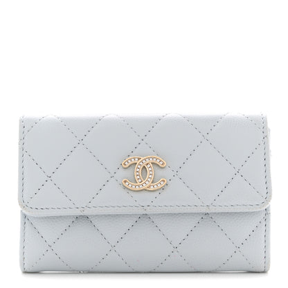 Chanel Caviar Quilted Crystal CC Flap Card Holder Light Blue 1 of 7