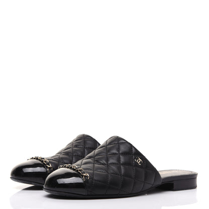 Chanel Lambskin Patent Quilted Chain Mules 37.5 Black 3 of 16