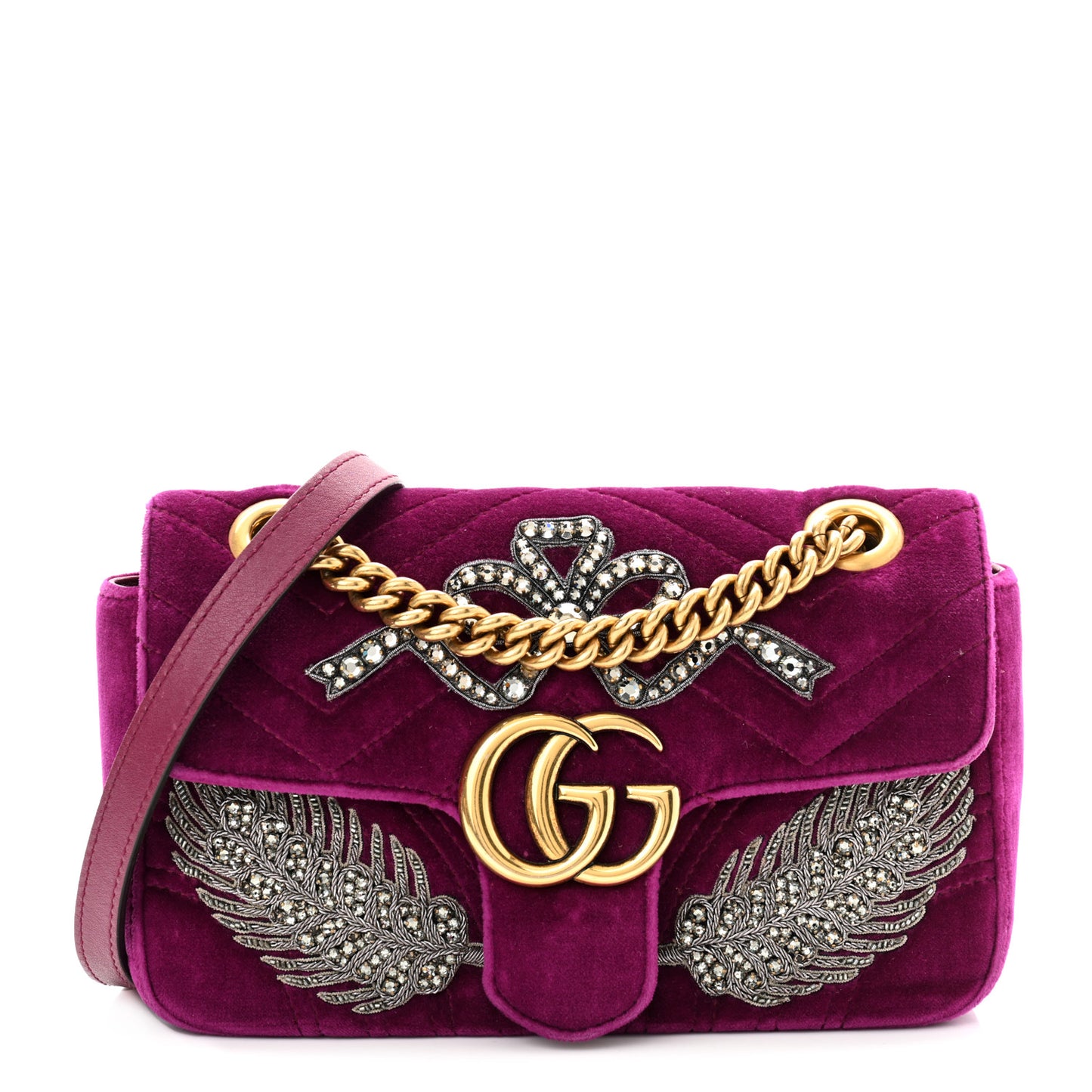 Velvet Matelasse Embroidered Mini GG Marmont Shoulder Bag Bordeaux