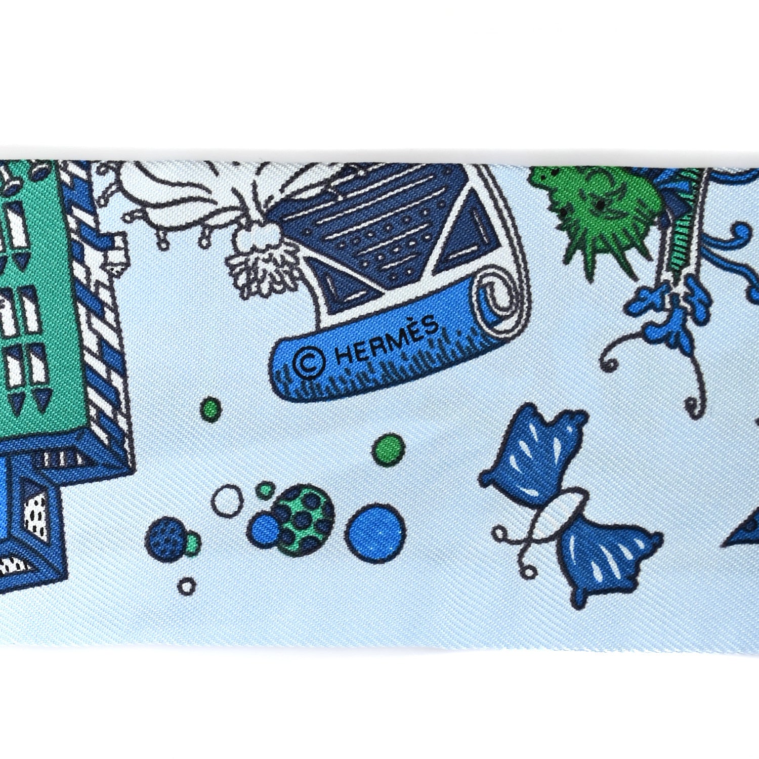 Hermes Silk La Folle Parade Twilly Bleu Ciel Vert Cobalt 3 of 4