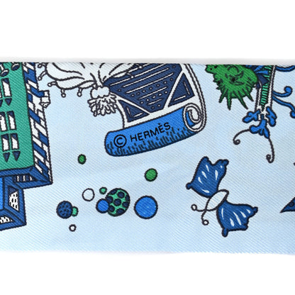 Hermes Silk La Folle Parade Twilly Bleu Ciel Vert Cobalt 3 of 4