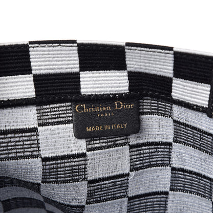 Christian Dior Canvas Embroidered Checkered Book Tote Black White 6 of 9