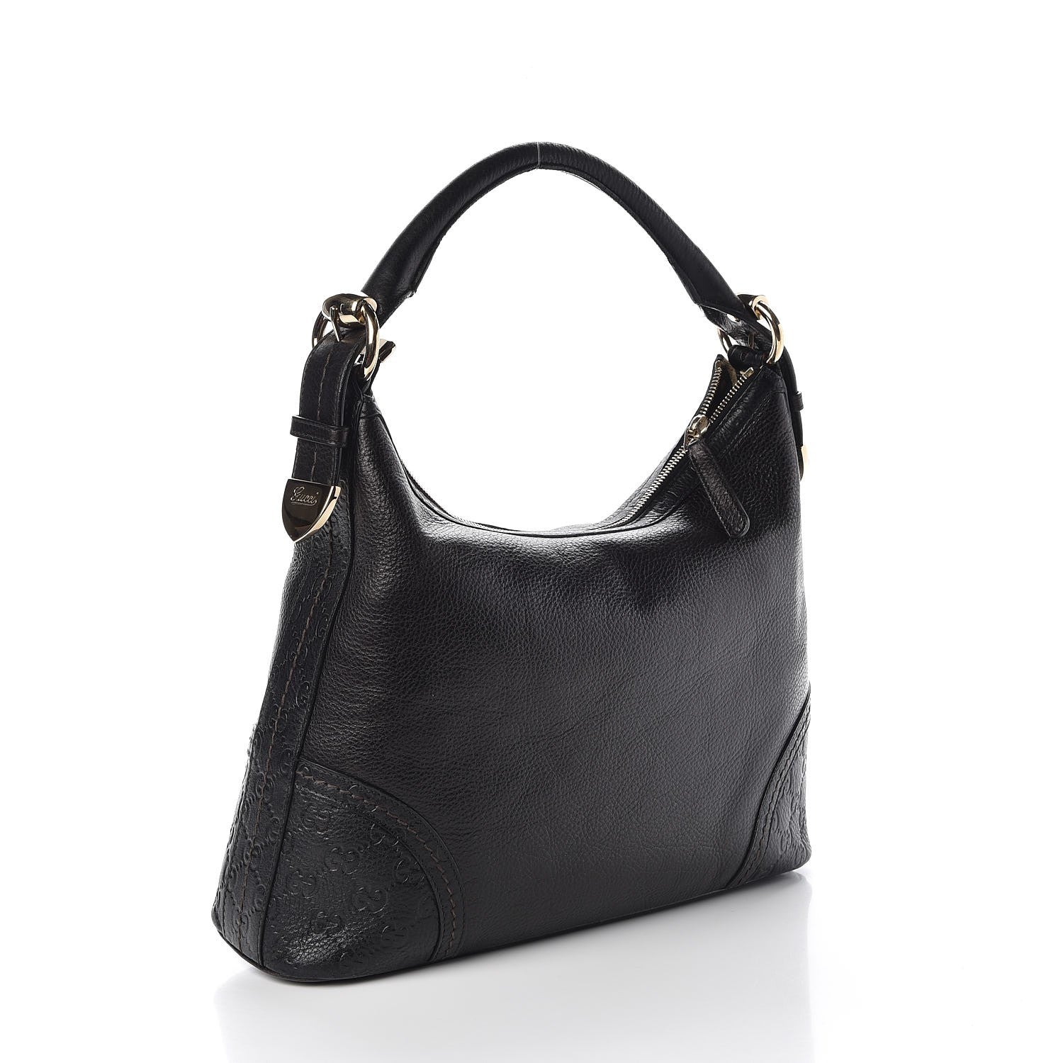 Gucci Pebbled Calfskin Guccissima Trim Medium Signoria Hobo Black 3 of 11