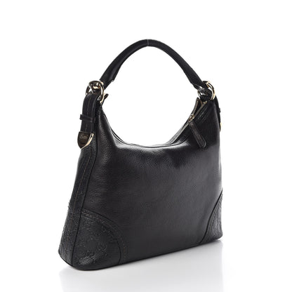 Gucci Pebbled Calfskin Guccissima Trim Medium Signoria Hobo Black 3 of 11