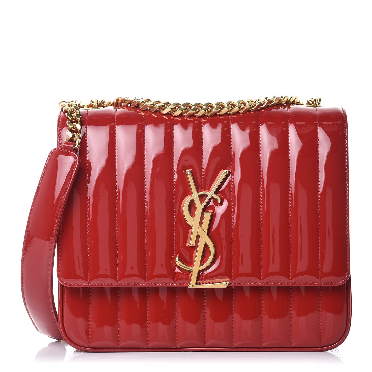 Patent Matelasse Monogram Large Vicky Chain Bag Rouge Eros