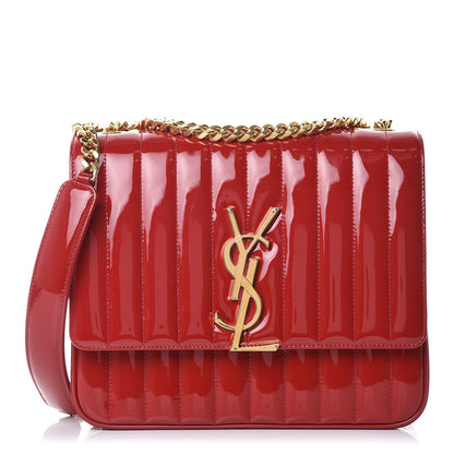 Saint Laurent Patent Matelasse Monogram Large Vicky Chain Bag Rouge Eros 1 of 10