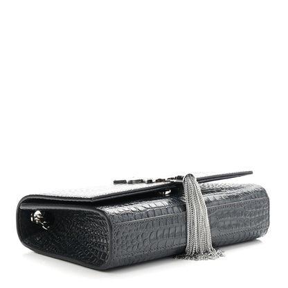 Saint Laurent Calfskin Crocodile Embossed Small Classic Monogram Kate Tassel Satchel Smog 4 of 9