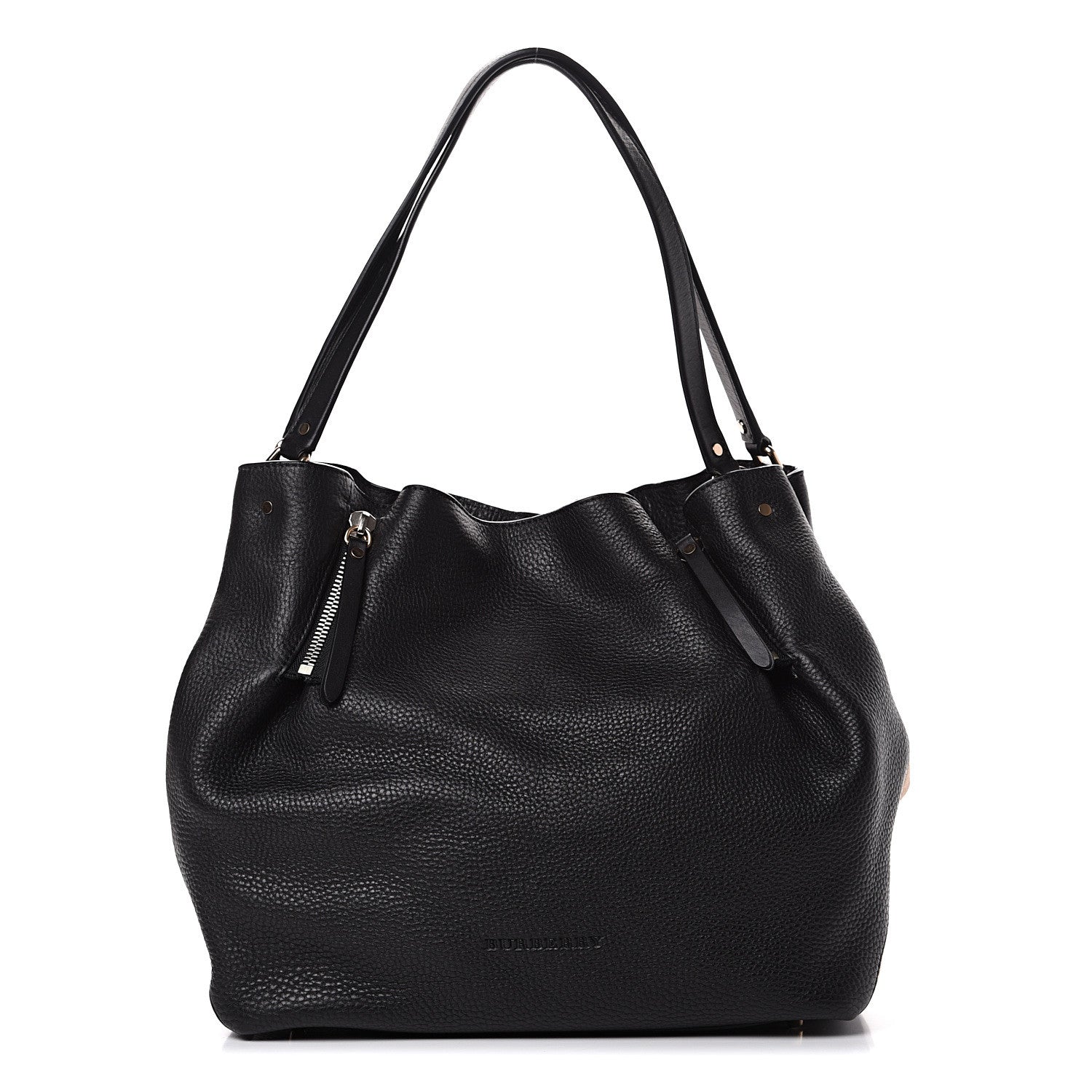 Burberry Grainy Calfskin House Check Medium Maidstone Black 1 of 12