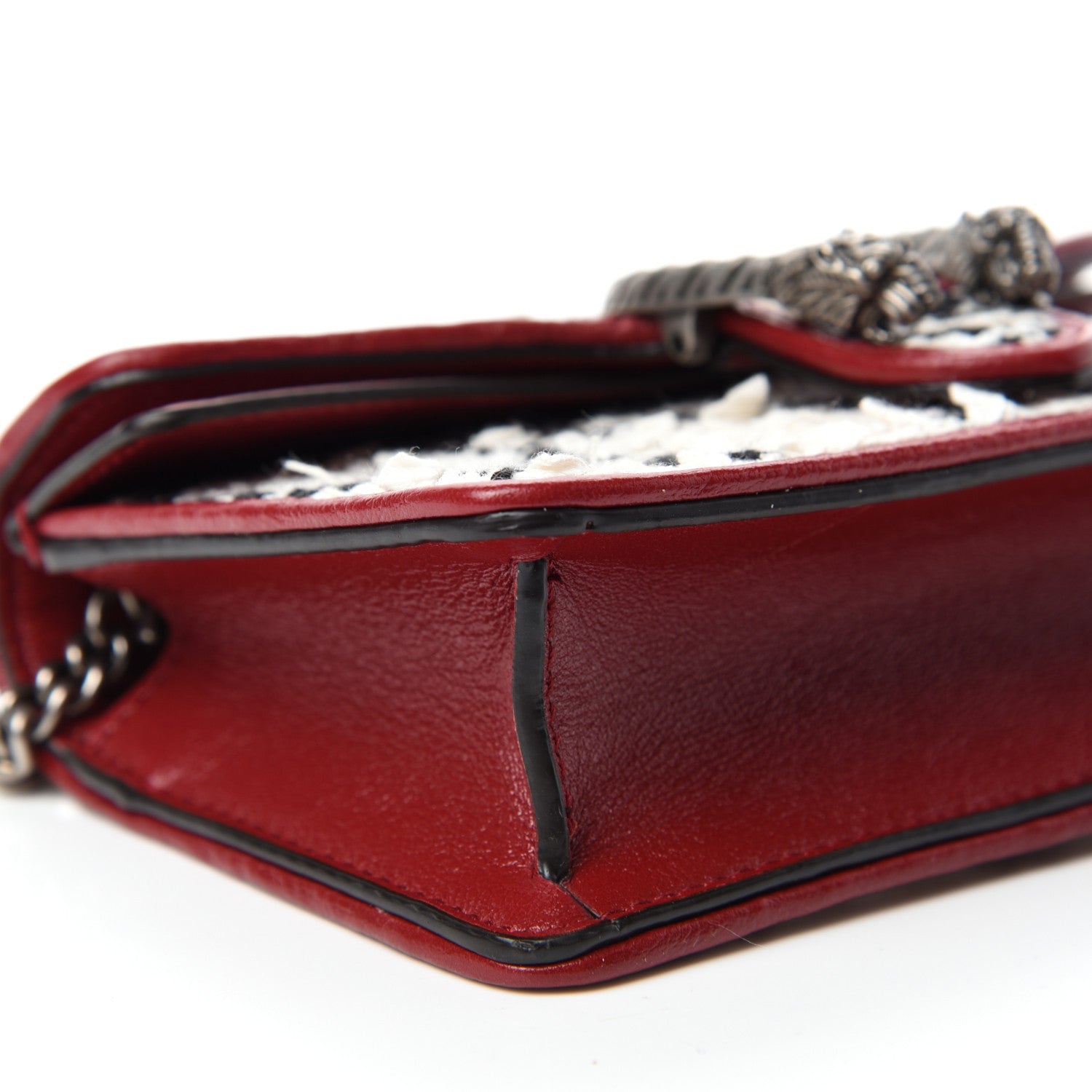 Gucci Tweed GG Monogram Super Mini Dionysus Shoulder Bag White Black Romantic Cherry 6 of 10