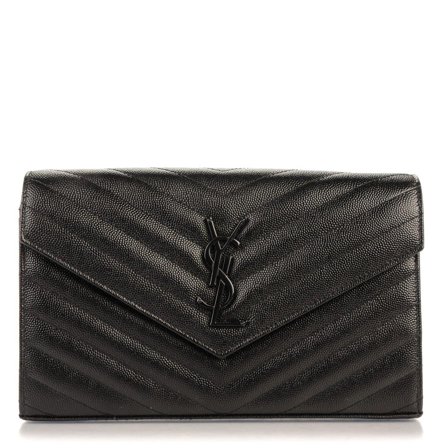 Grain De Poudre Matelasse Chevron Monogram Chain Wallet Black