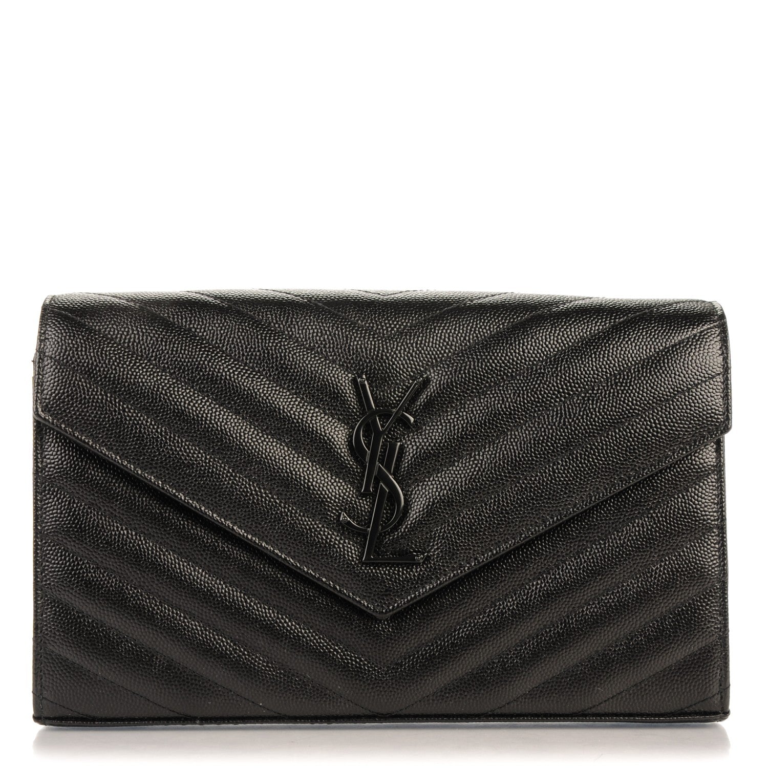 Saint Laurent Grain De Poudre Matelasse Chevron Monogram Chain Wallet Black 1 of 8