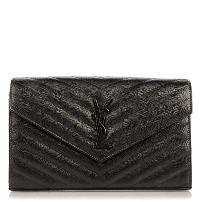 Saint Laurent Grain De Poudre Matelasse Chevron Monogram Chain Wallet Black 1 of 8