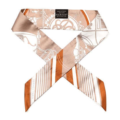 Hermes Silk Ex-Libris Twilly Beige White Caramel 1 of 4