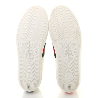 Gucci Calfskin Ayers Bee Embroidered Womens Ace Sneakers 38 White Green 5 of 11