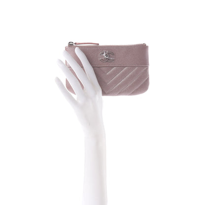 Chanel Metallic Caviar Chevron Quilted Small Vintage Mademoiselle Cosmetic Case Pink 2 of 9