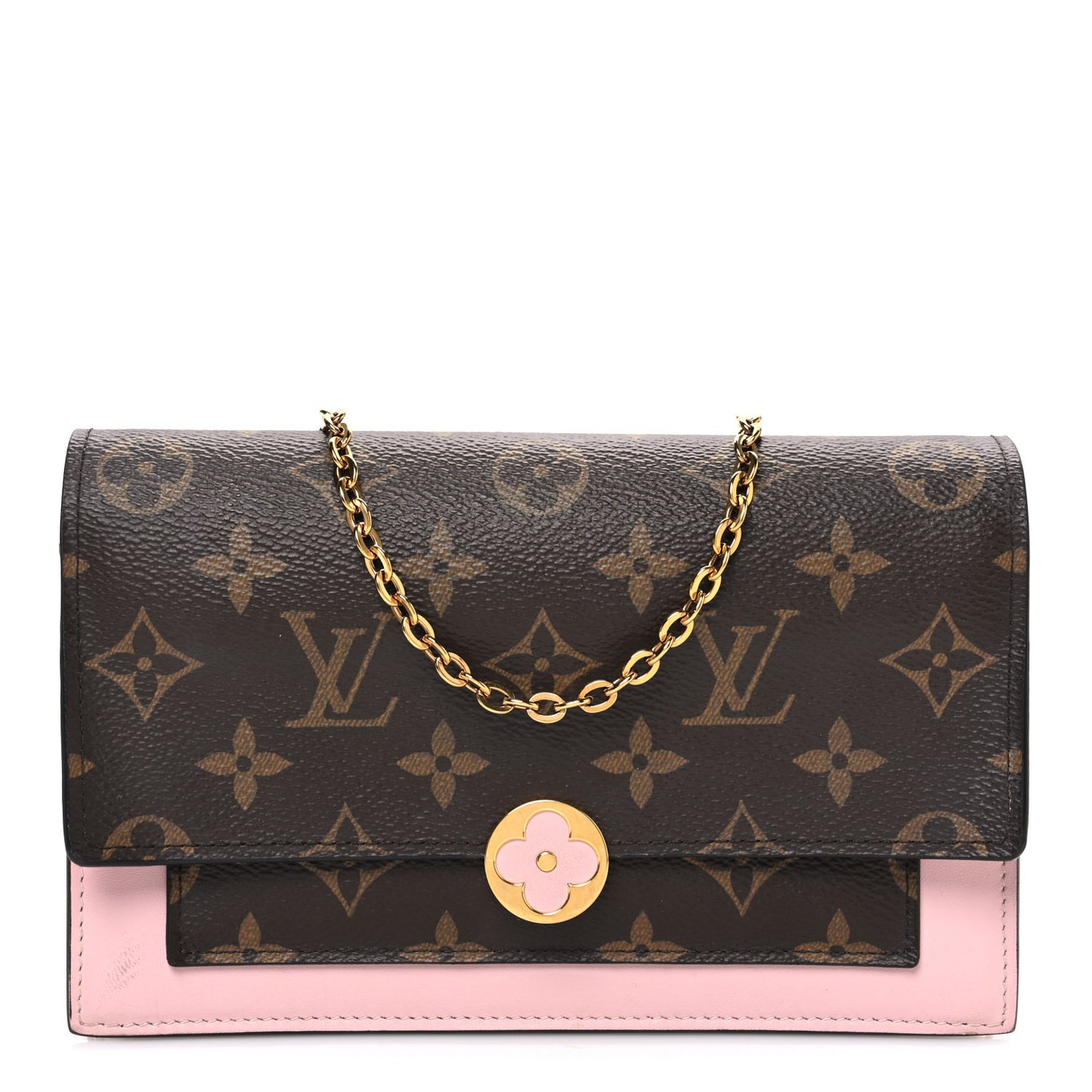 Monogram Flore Chain Wallet Rose Ballerine
