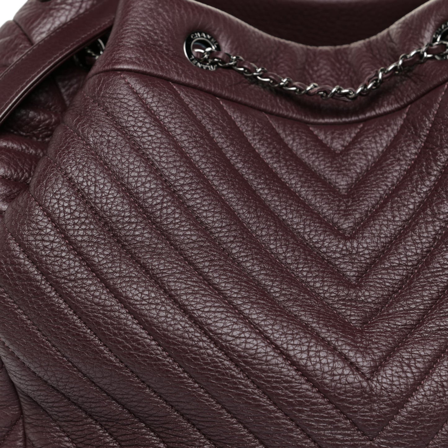 Deerskin Chevron CC Chain Bucket Drawstring Bag Burgundy